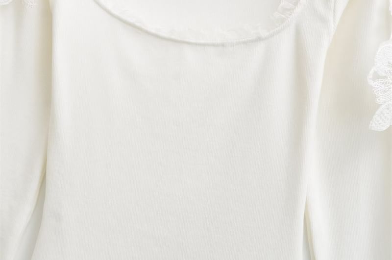Frill Trim Scoop Neck Lace Crop T-Shirt