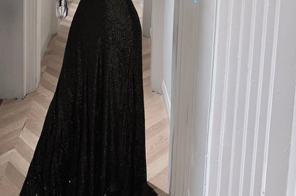 Spaghetti Strap Sequin A-Line Evening Gown