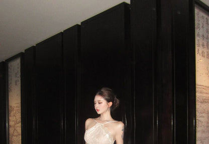 Halter Neck Lace A-Line Evening Gown