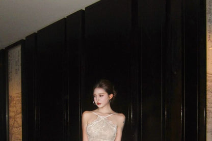 Halter Neck Lace A-Line Evening Gown