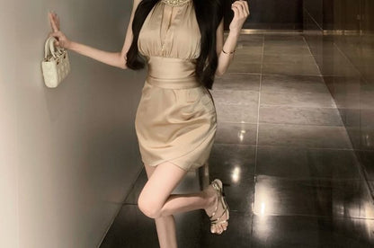 Sleeveless Rhinestone Mini Bodycon Evening Dress