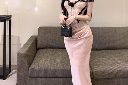 Off Shoulder Lace Corset Top and Maxi Skirt Set