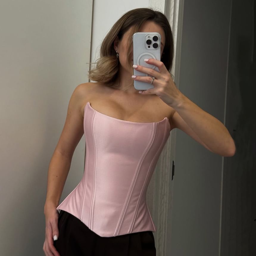 Satin Corset Tube Top with Asymmetric Hemline