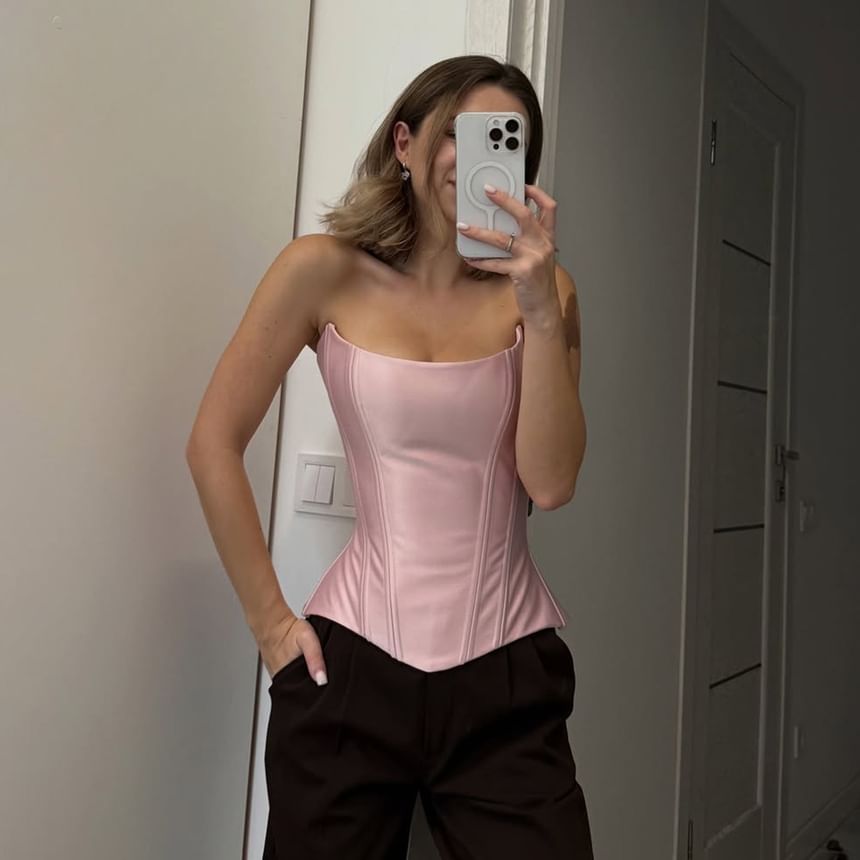 Satin Corset Tube Top with Asymmetric Hemline