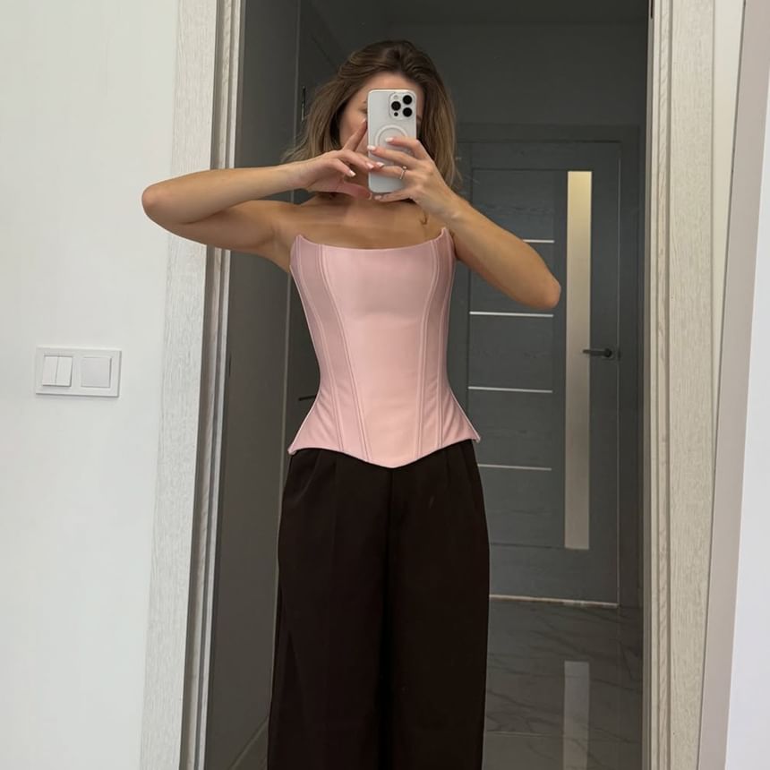Satin Corset Tube Top with Asymmetric Hemline