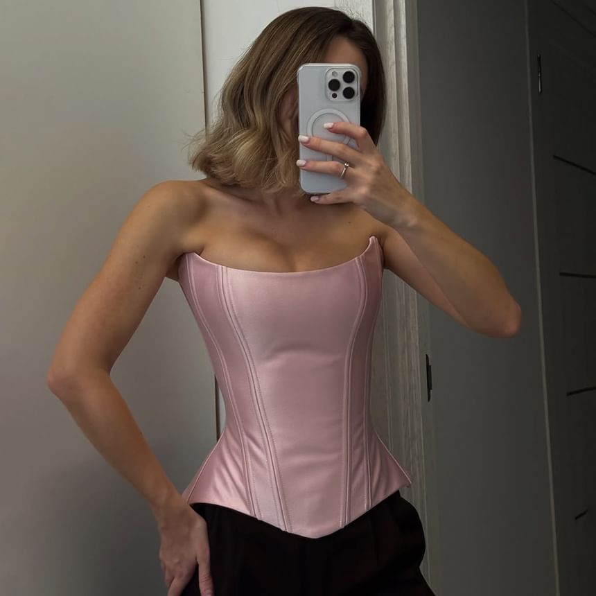 Satin Corset Tube Top with Asymmetric Hemline