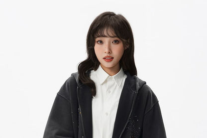 Rhinestone-Trim Zip Hoodie