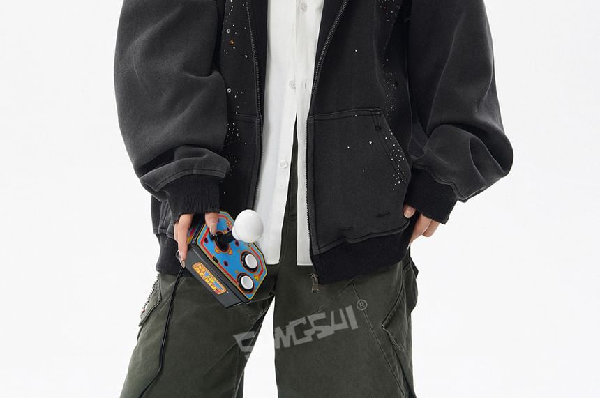 Rhinestone-Trim Zip Hoodie