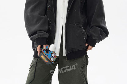 Rhinestone-Trim Zip Hoodie