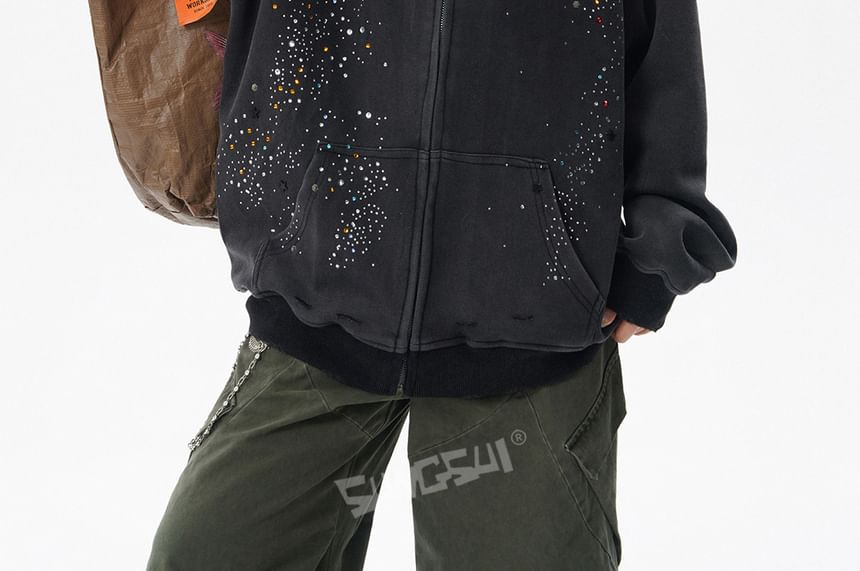 Rhinestone-Trim Zip Hoodie