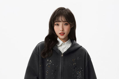 Rhinestone-Trim Zip Hoodie