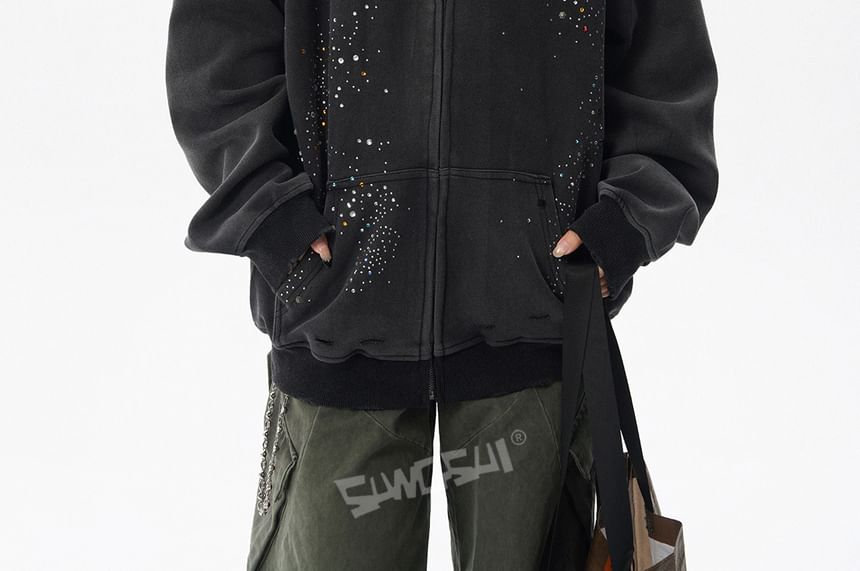 Rhinestone-Trim Zip Hoodie