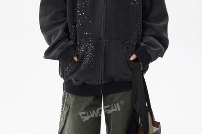 Rhinestone-Trim Zip Hoodie