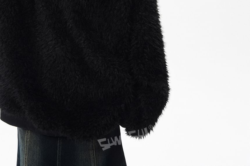 Fluffy Crewneck Solid Sweater