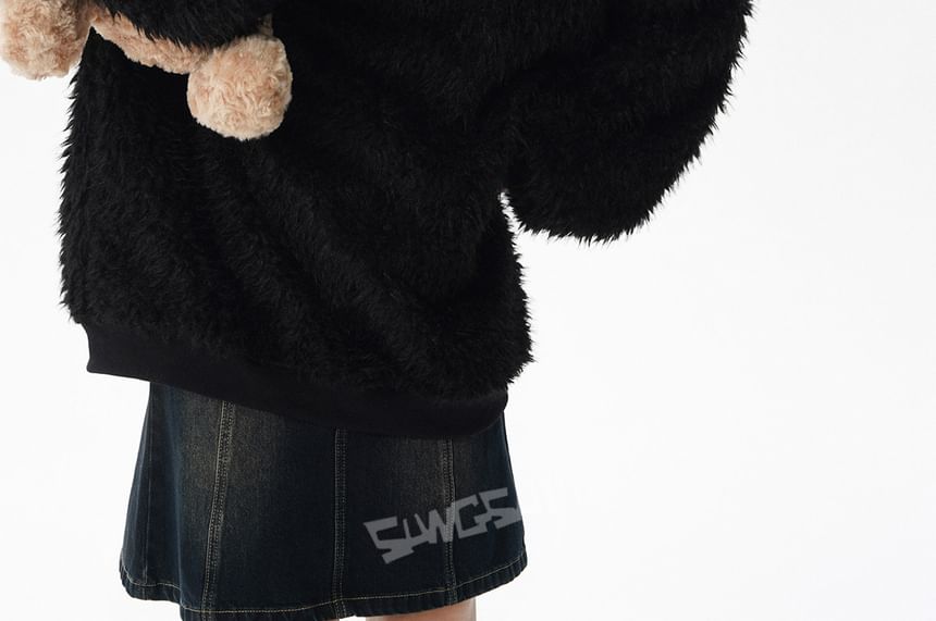Fluffy Crewneck Solid Sweater