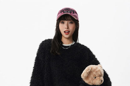 Fluffy Crewneck Solid Sweater