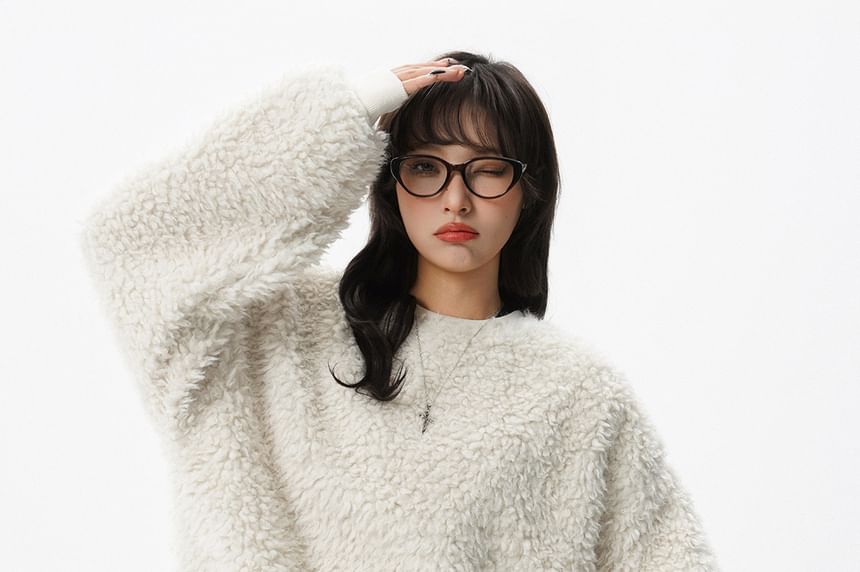 Fluffy Crewneck Solid Sweater