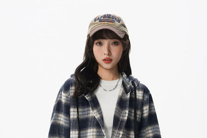 Plaid Button-Up Hooded Shirt Jacket
