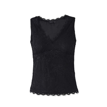 V-Neck Plain Lace Slim Fit Tank Top