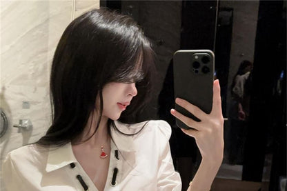 Collared V-Neck Necktie Lace Shirt