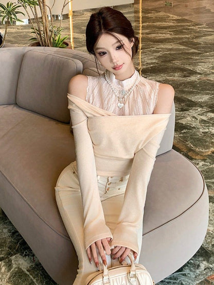 Cold Shoulder Mock Neck Long Sleeve Top