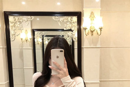 Scoop Neck Strapped Long Sleeve Top in Solid