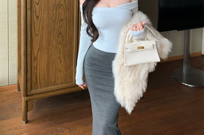 Off-Shoulder Wrap Top with Long Sleeves