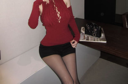 Cutout Turtleneck Knit Top with Arm Warmers Set