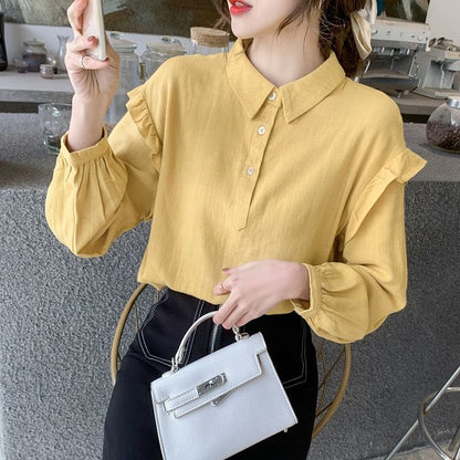 Frill-Trim Long-Sleeve Blouse
