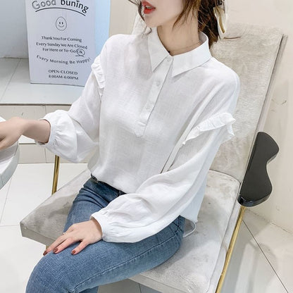 Frill-Trim Long-Sleeve Blouse