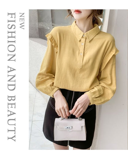 Frill-Trim Long-Sleeve Blouse
