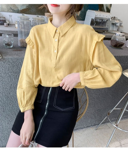 Frill-Trim Long-Sleeve Blouse