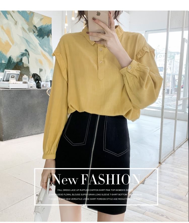 Frill-Trim Long-Sleeve Blouse