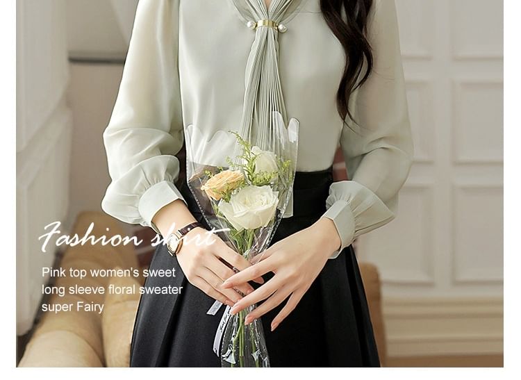 Scarfed Long-Sleeve Blouse