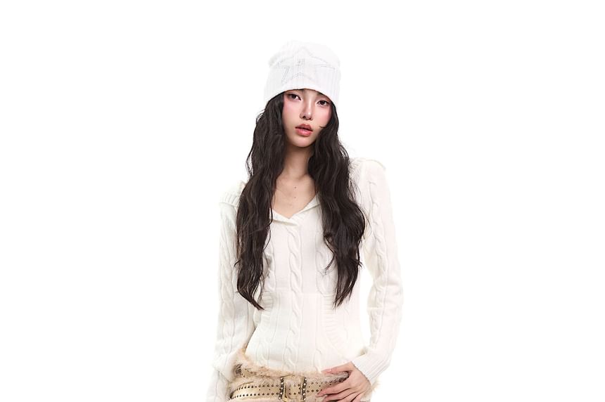 V-Neck Cable-Knit Pullover Sweater
