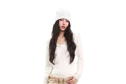 V-Neck Cable-Knit Pullover Sweater