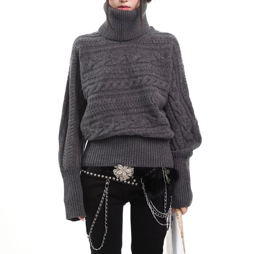 Cable Knit Turtleneck Sweater in Solid Style