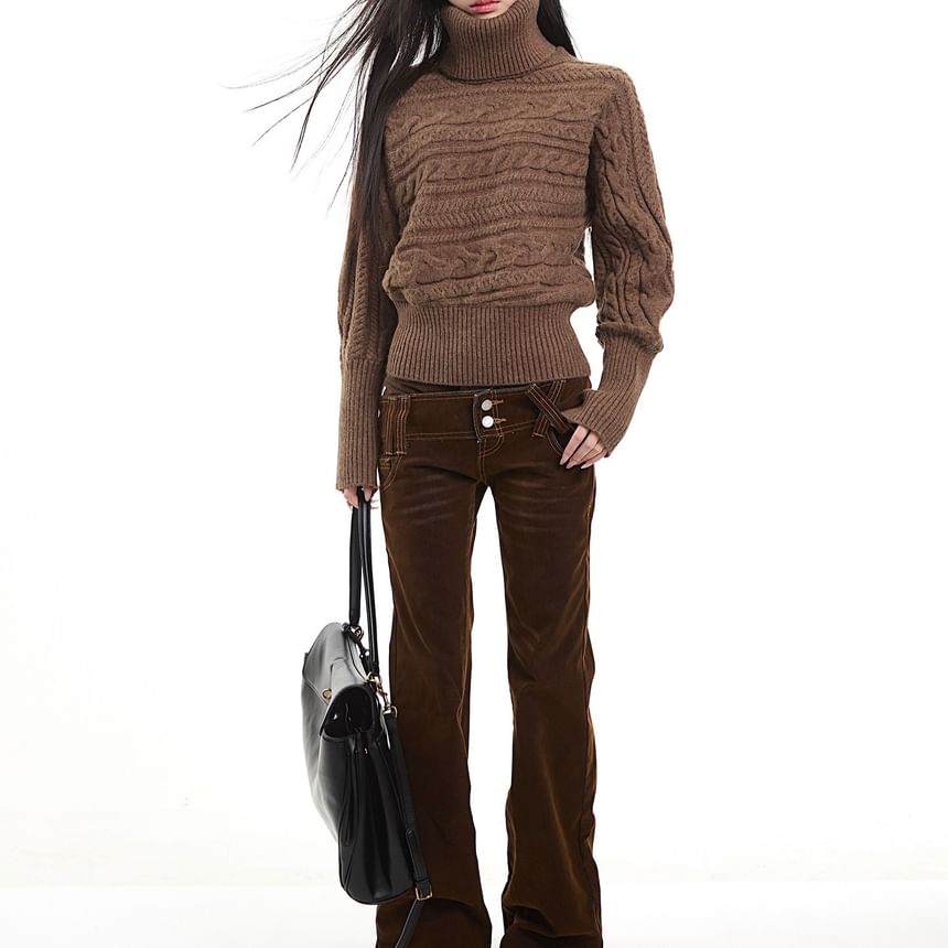 Cable Knit Turtleneck Sweater in Solid Style