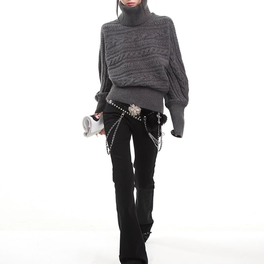 Cable Knit Turtleneck Sweater in Solid Style