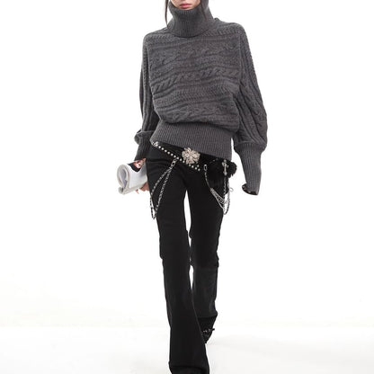 Cable Knit Turtleneck Sweater in Solid Style