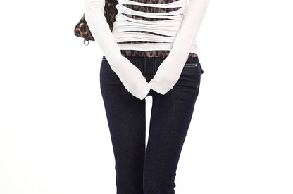 Square-Neck Leopard Panel Long-Sleeve Shirt