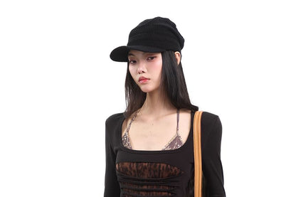 Square-Neck Leopard Panel Long-Sleeve Shirt