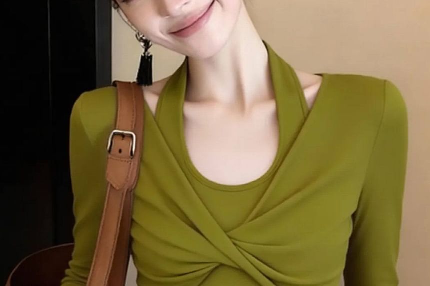 Twisted Halter Neck Long Sleeve Tee