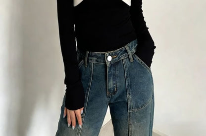 Twisted Two-Tone V-Neck Long Sleeve Top