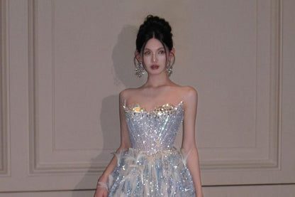 Strapless Rhinestone Glitter A-Line Evening Gown