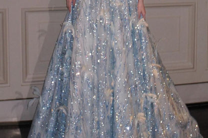Strapless Rhinestone Glitter A-Line Evening Gown