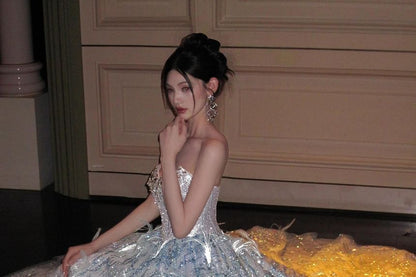 Strapless Rhinestone Glitter A-Line Evening Gown