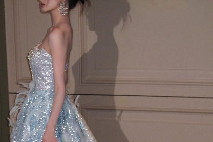 Strapless Rhinestone Glitter A-Line Evening Gown