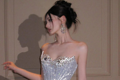 Strapless Rhinestone Glitter A-Line Evening Gown