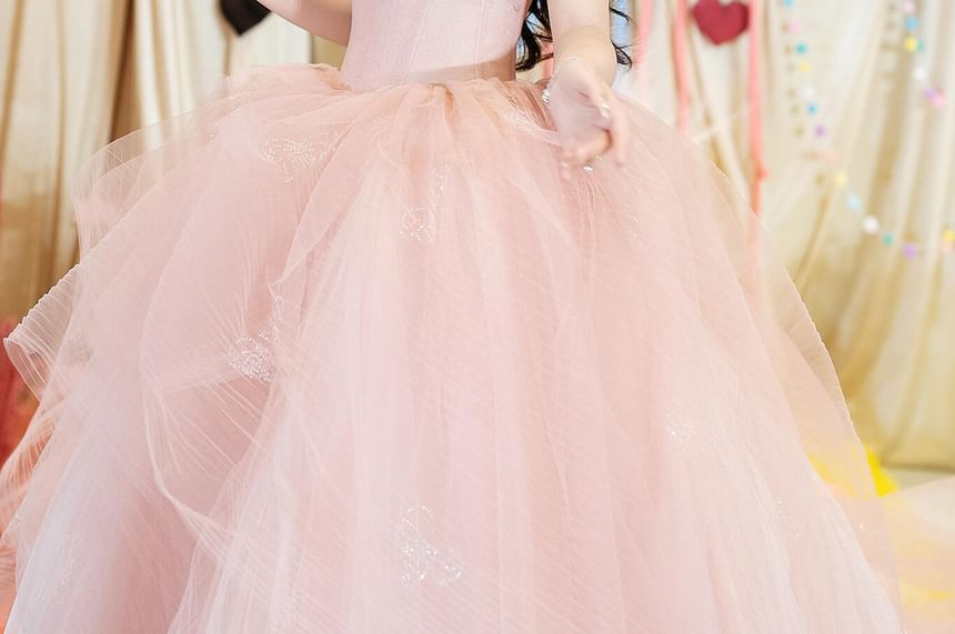 Strapless Plain Sheer A-Line Evening Gown